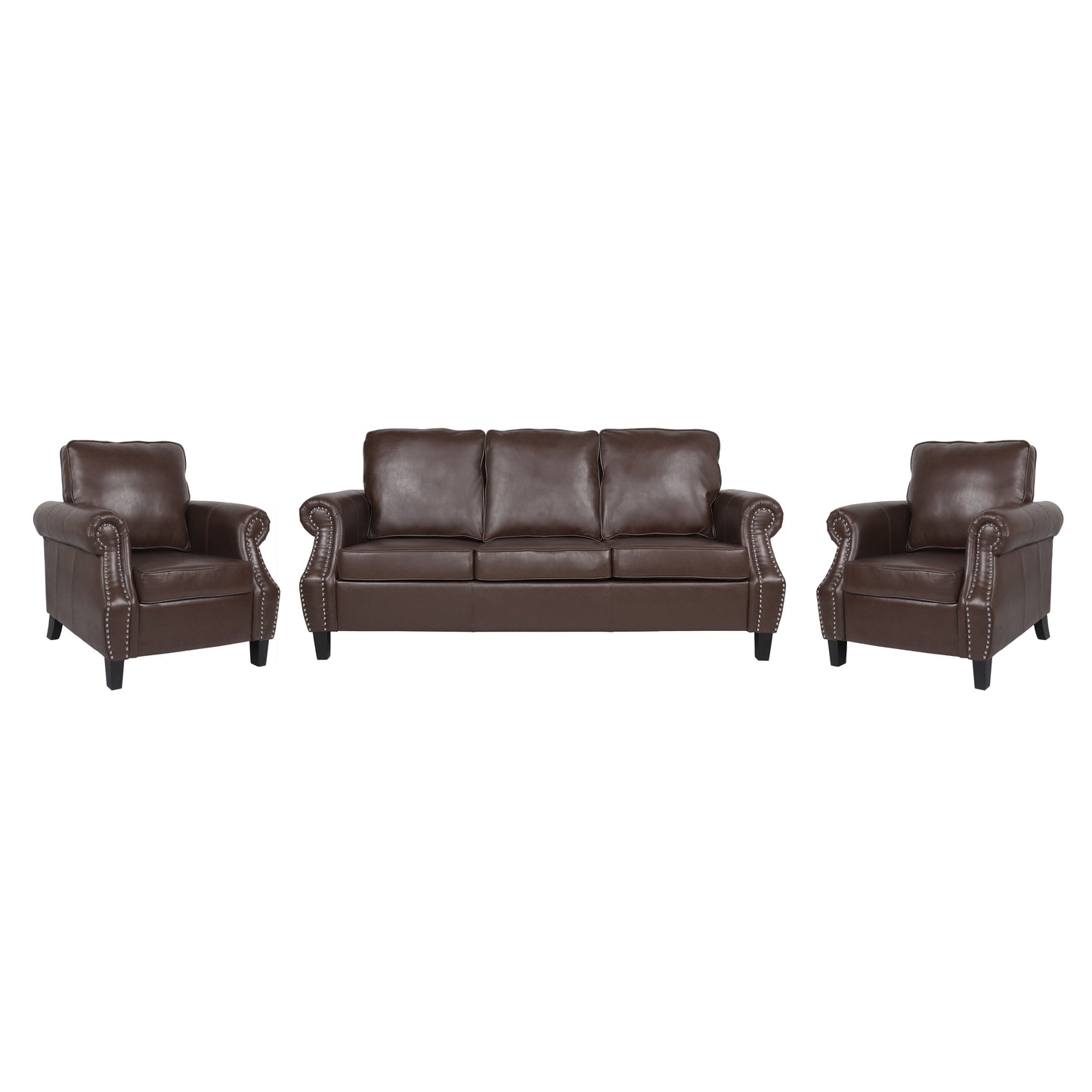 Burkehaven Contemporary Faux Leather 3 Piece Club Chair and Sofa Set