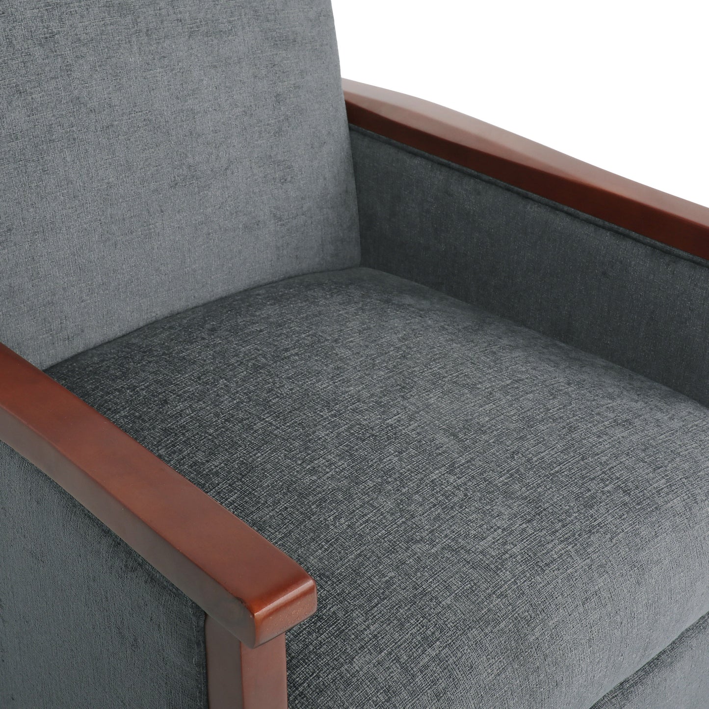 Ambleside Mid Century Modern Fabric Upholstered Wood Pushback Recliners, Set of 2