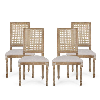 Brownell French Country Wood and Cane Upholstered Dining Chair, Set of 4