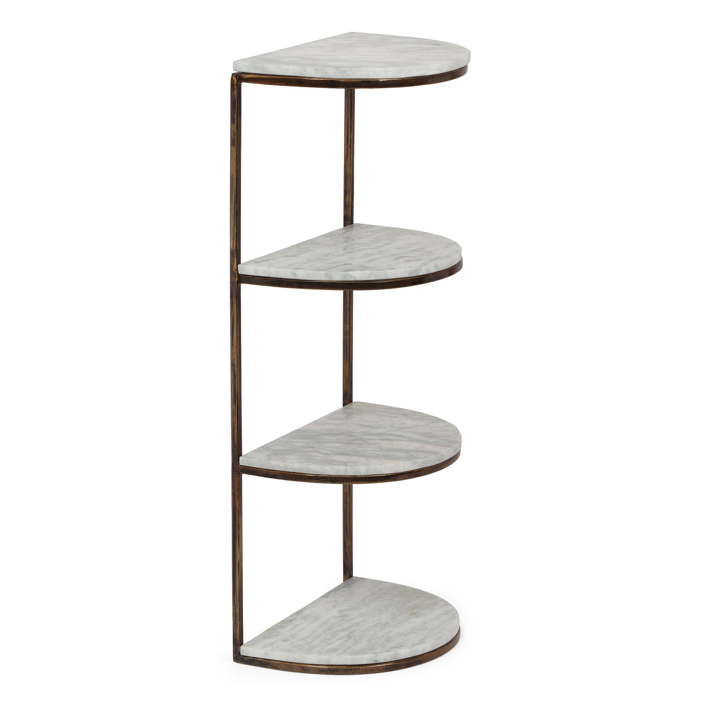 Greycliff Modern Glam Handcrafted Marble Half Round Etagere Bookcase, Natural White and Antique Brass
