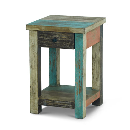 Tracey Boho Handmade Distressed Mango Wood Large Side Table, Multicolored