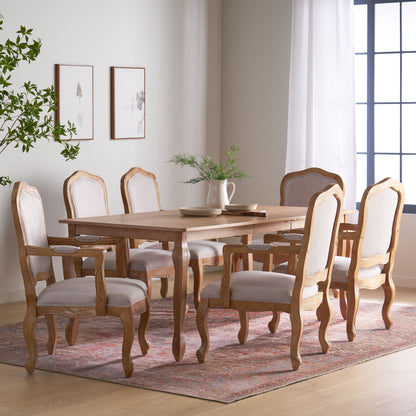 Bonview French Country Fabric Upholstered Wood Expandable 7 Piece Dining Set