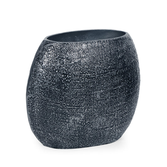 Caryl Modern Handmade Aluminum Flat Vase, Charcoal