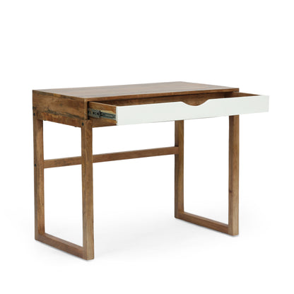 Warrenton Ricketson Contemporary Handcrafted Mango Wood Desk with Storage, Natural and White