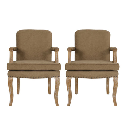 Tim French Country Dining Arm Chair with Nailhead Trim, Set of 2