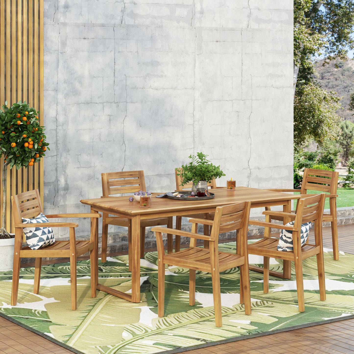 Nibley Outdoor Acacia Wood 7 Piece Dining Set