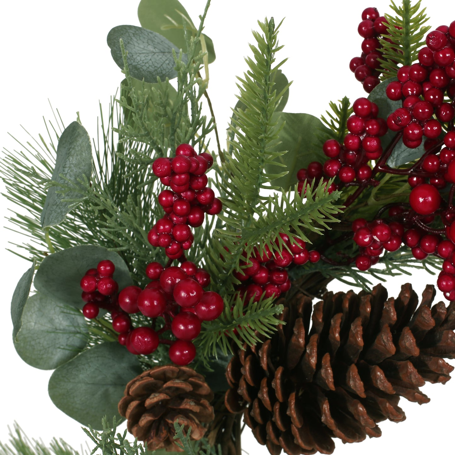 Torelli 22" Eucalyptus Artificial Wreath with Berries and Pinecones, Green and Red