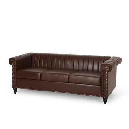 Donley Contemporary Channel Stitch 3 Seater Sofa with Nailhead Trim