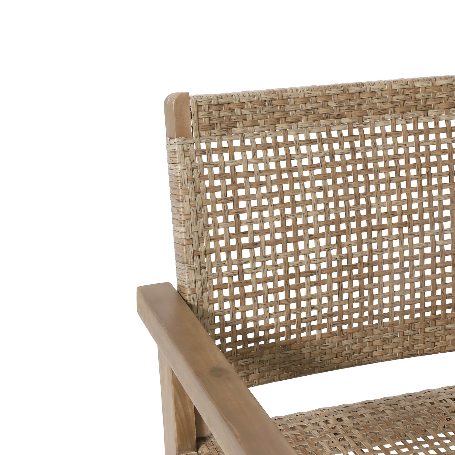 Elmcrest Outdoor Wicker and Acacia Wood Loveseat, Light Multibrown and Light Brown