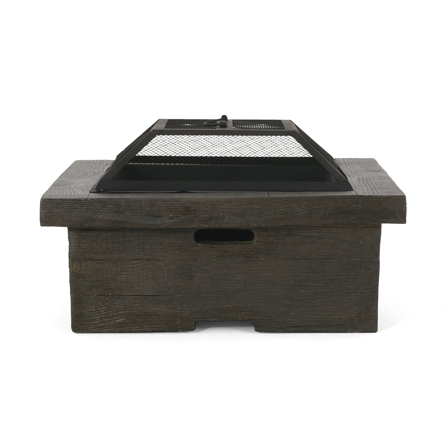 Bunce Outdoor Lightweight Concrete Wood Burning Square Fire Pit, Gray