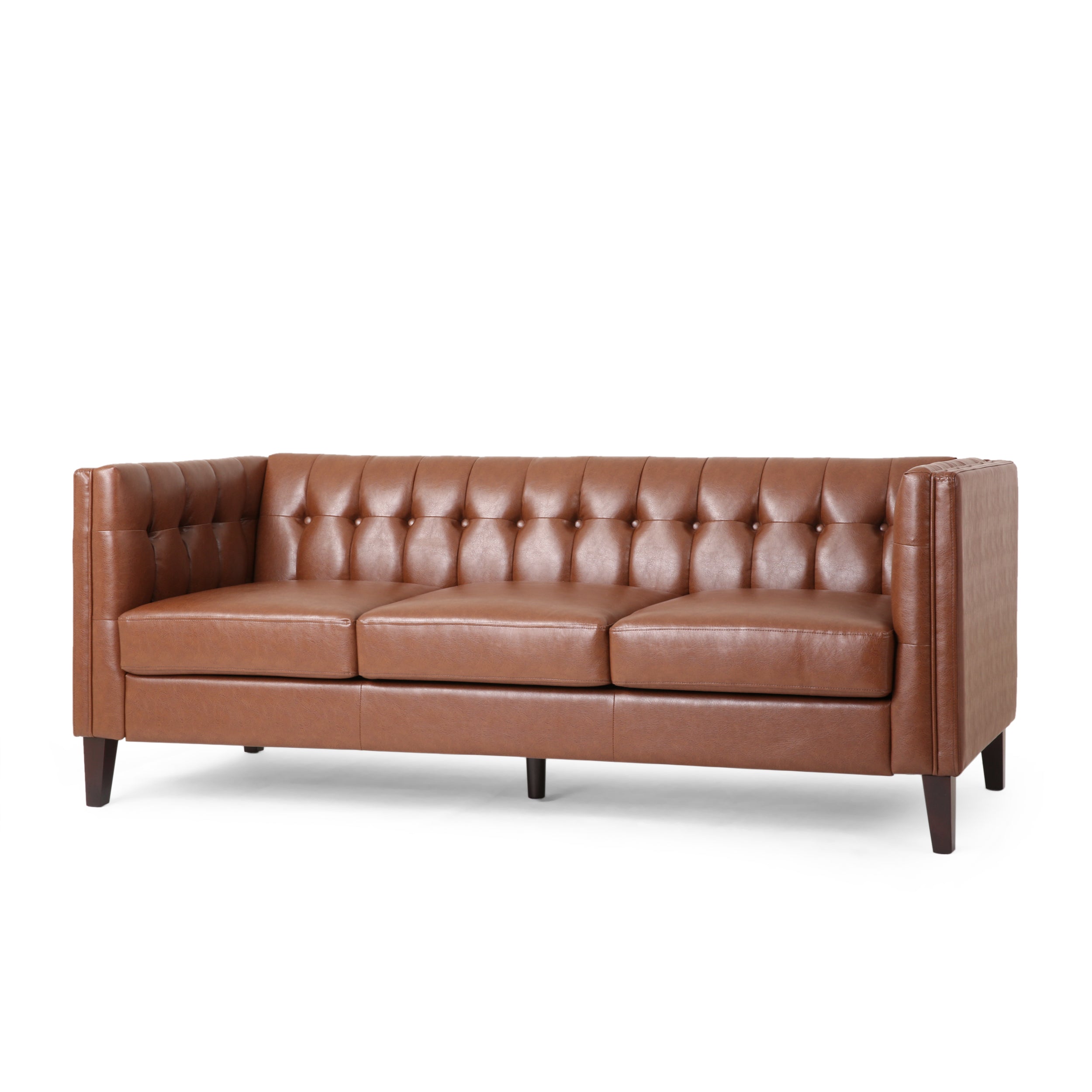 Silkie Contemporary Faux Leather Tufted 3 Seater Sofa – GDFStudio