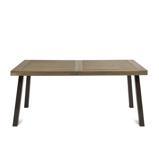 Mika Outdoor Finished Acacia Wood Dining Table with Metal Legs
