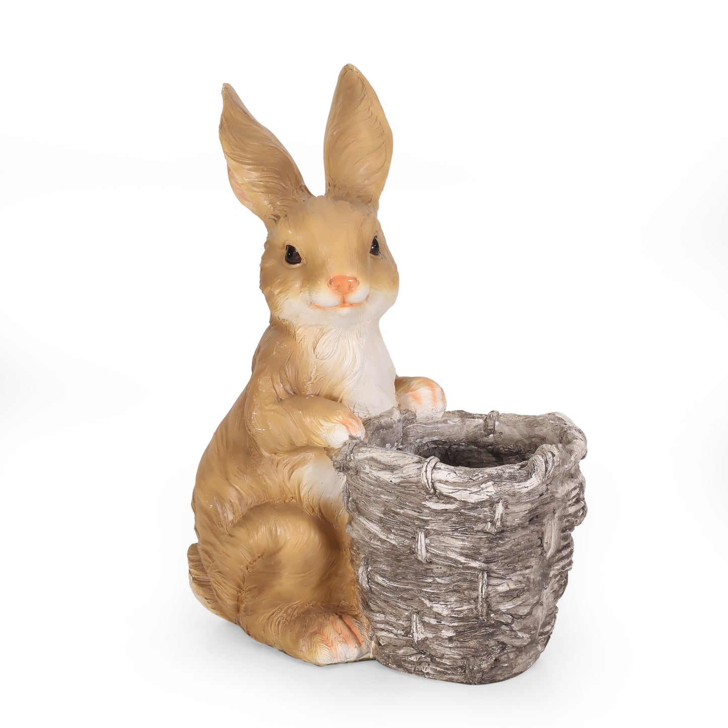 Intrare Outdoor Decorative Rabbit Planter, White and Brown