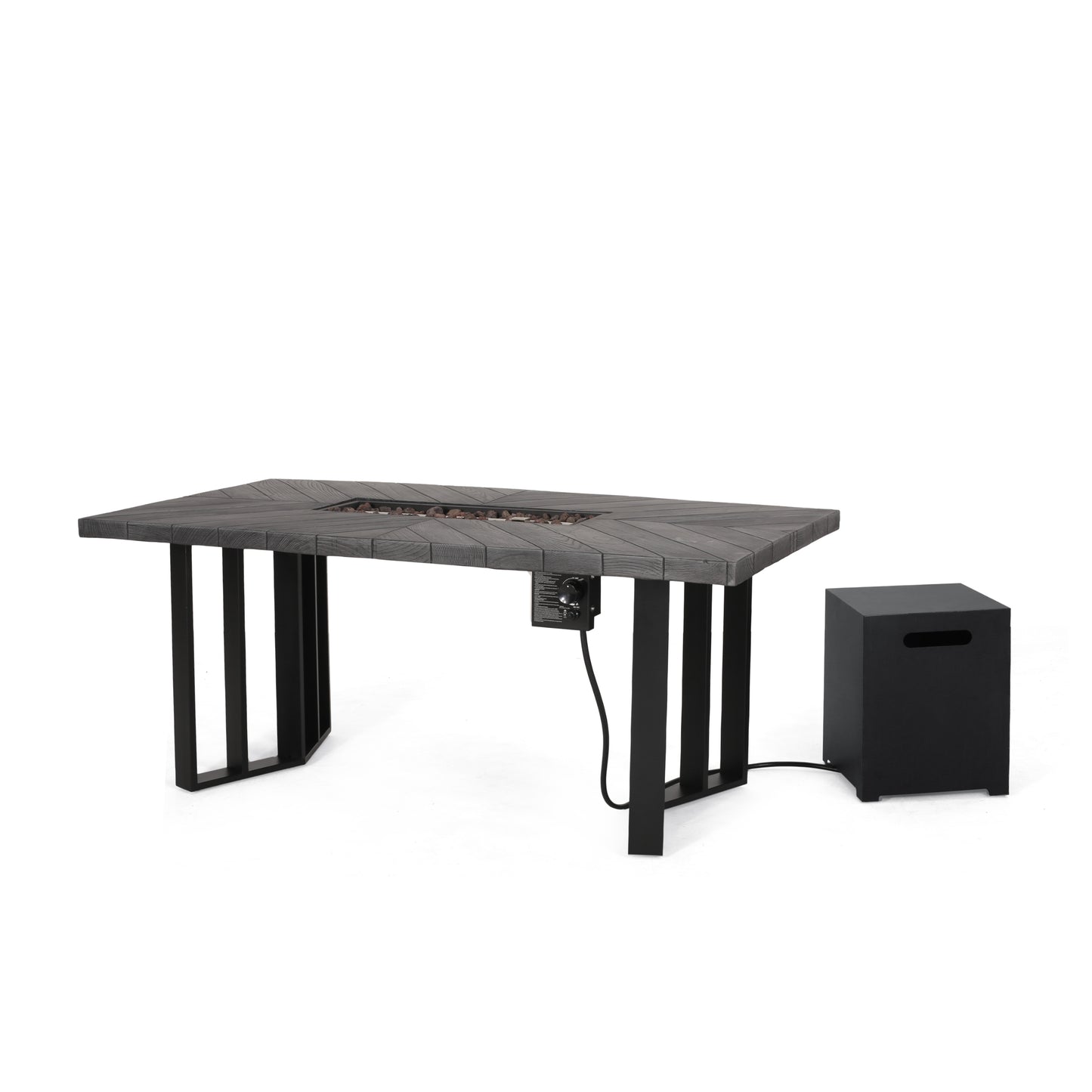 Holdaway Outdoor 40,000 BTU Fire Pit Dining Table with Tank Holder, Textured Gray Oak, Black, and Dark Gray