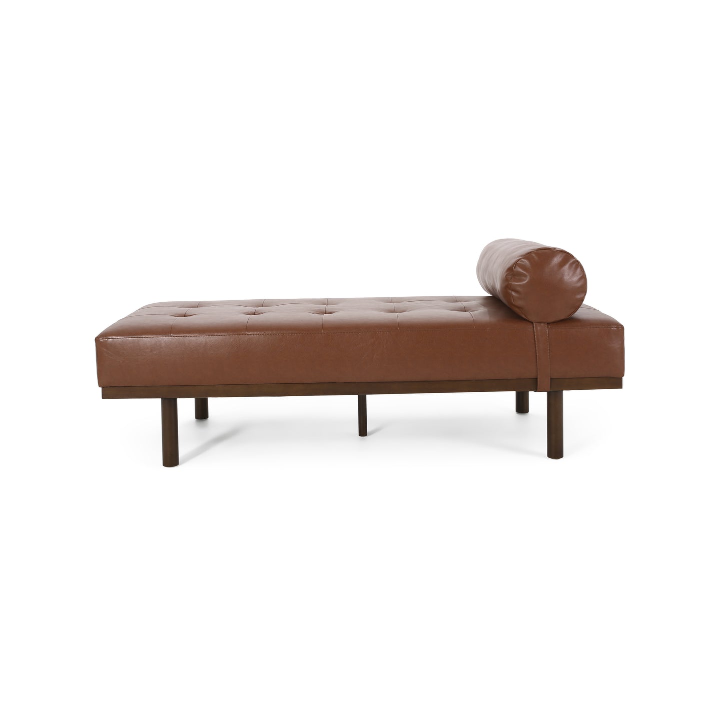 Elmore Mid Century Modern Faux Leather Tufted Chaise Lounge with Bolster Pillow