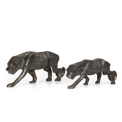 Hilldom Handcrafted Aluminum Leopard Figurine, Set of 2, Black Charcoal