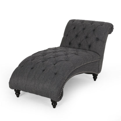 Meigs Varnell Contemporary Fabric Button Tufted Chaise Lounge