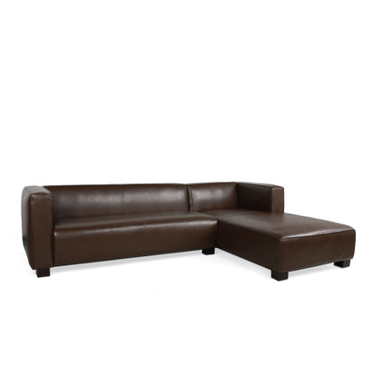 Minkler Contemporary Faux Leather 3 Seater Sofa with Chaise Lounge
