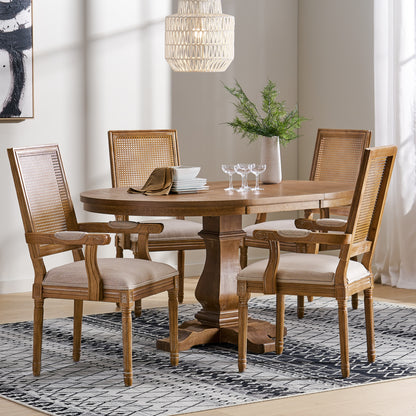 Zentner French Country Fabric Upholstered Wood and Cane 5 Piece Expandable Dining Set