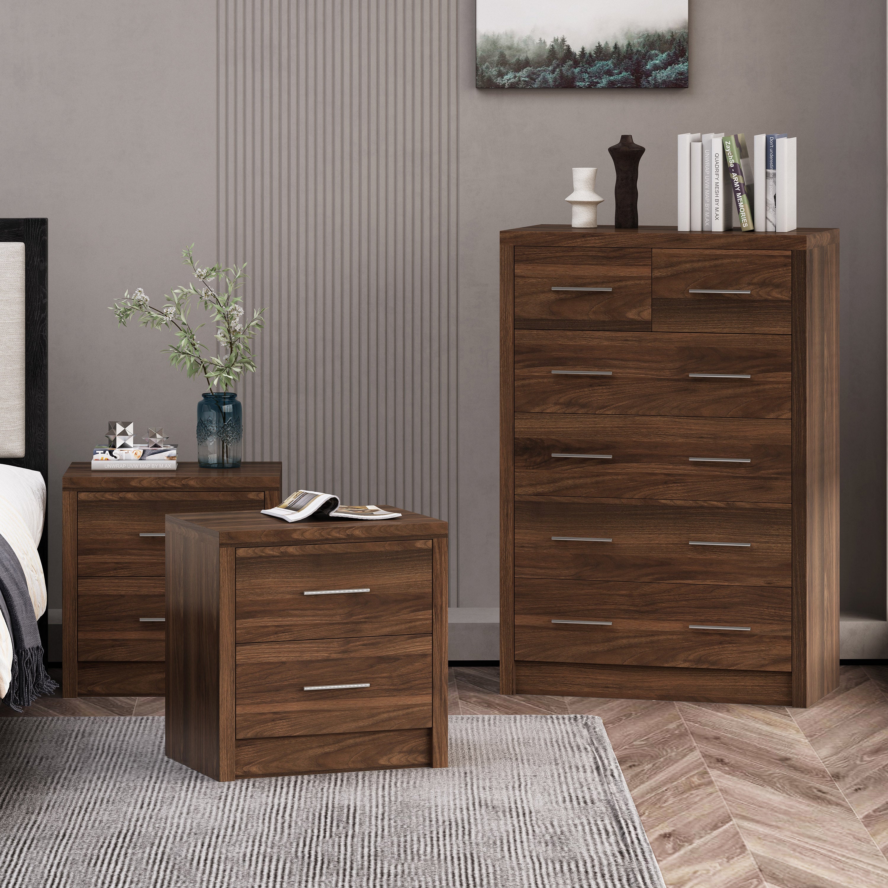 modern dresser and nightstand set Furniture of America Fairhart 3-Piece Modern Black 2-Drawer 26 in. W Set of 2 Nightstands and Dresser IDF-7415BK-2NSD