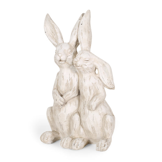 Yantic Outdoor Rabbit Couple Garden Statue, White
