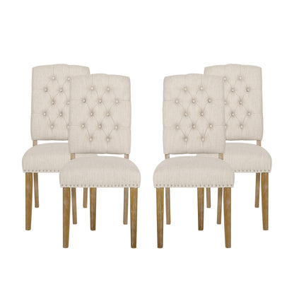 Frances Contemporary Fabric Tufted Dining Chairs with Nailhead Trim, Set of 4
