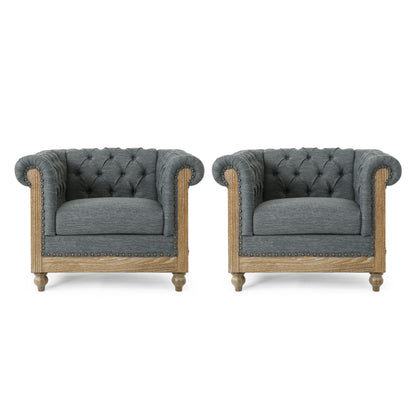 Alejandro Chesterfield Tufted Fabric Club Chairs with Nailhead Trim, Set of 2