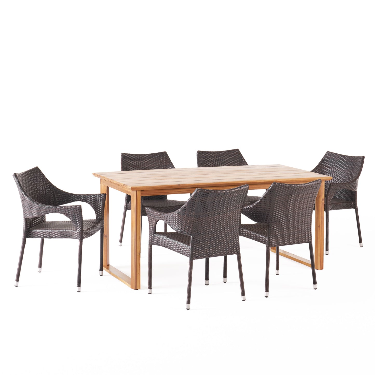 Ellendale Outdoor Acacia Wood and Wicker 7 Piece Dining Set