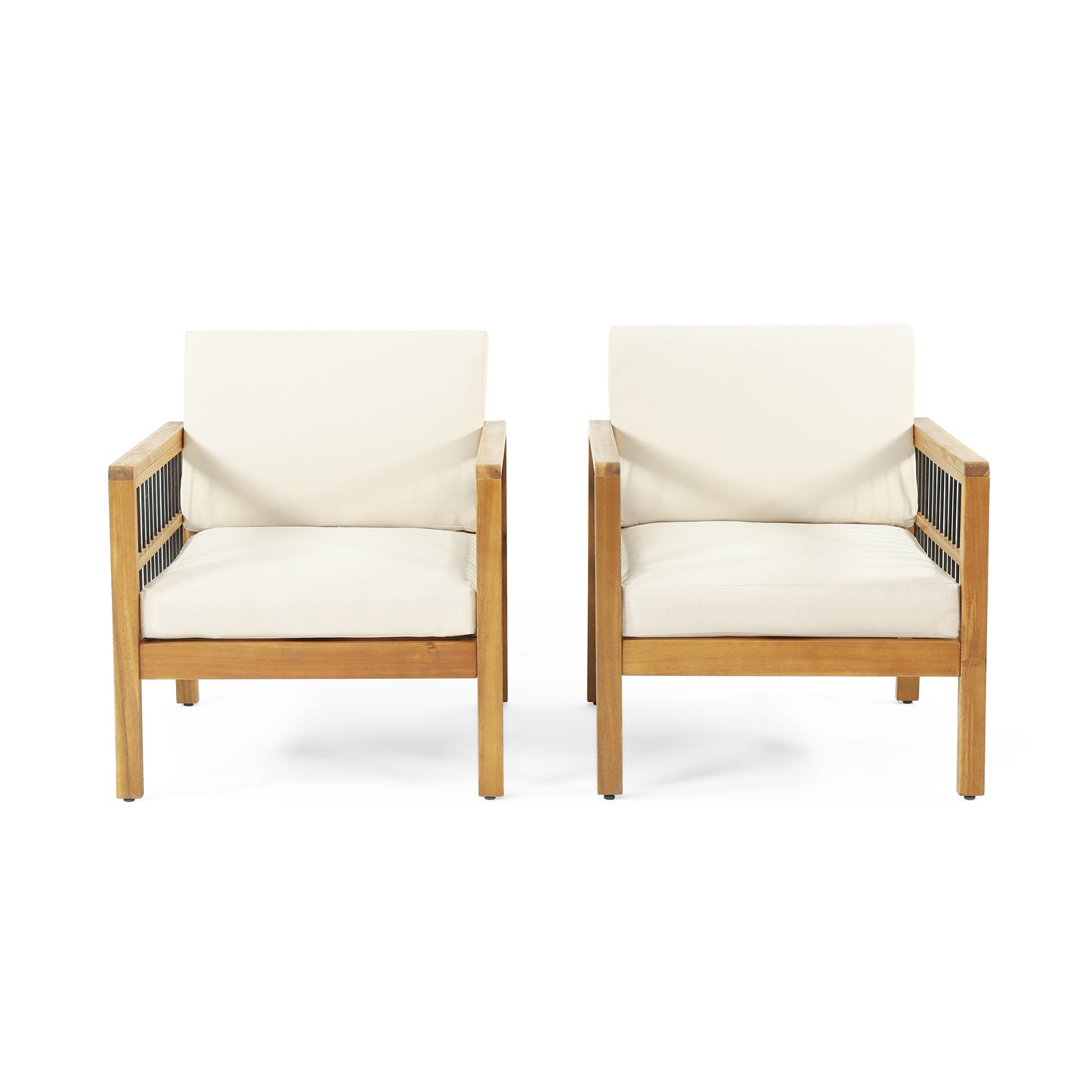 Sagewood Outdoor Acacia Wood Club Chairs with Cushions, Set of 2, Teak and Beige