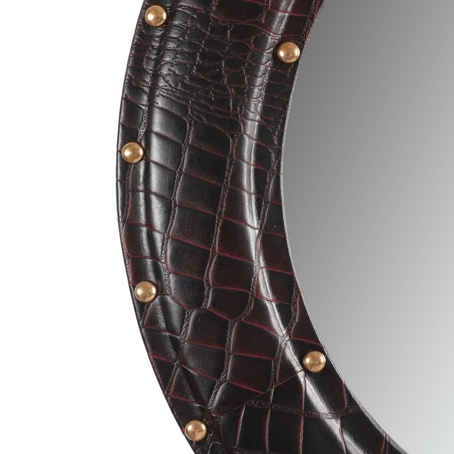 Fieldwood Handcrafted Boho Studded Croco Leather Round Wall Mirror