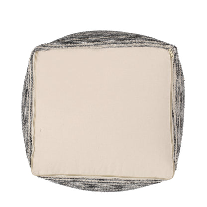 Ricketson Lazenby Boho Handcrafted Fabric Cube Pouf, Ivory, Gray, and Black