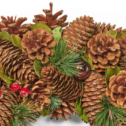 18.5 Inch Artificial Pinecone and Glitter Christmas Wreath