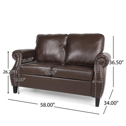 Pochelon Contemporary Faux Leather Loveseat with Nailhead Trim