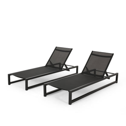 Moderna Outdoor Aluminum Chaise Lounge with Mesh Seating (Set of 2)