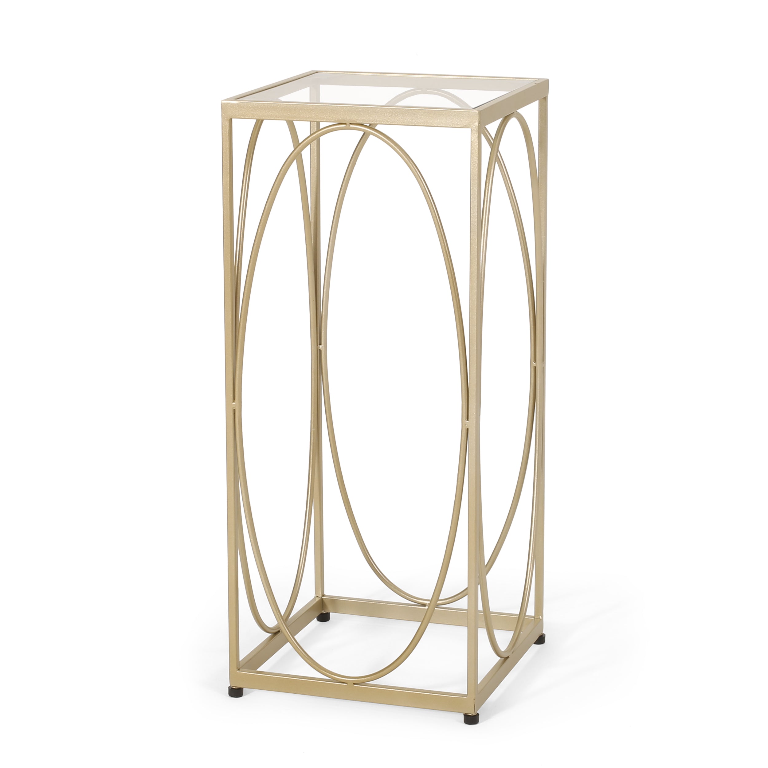 Feichko Modern Glam Glass Top End Table Champagne Gold and Black GDFStudio