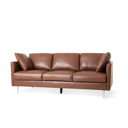 Syosset Modern Faux Leather 3 Seater Sofa with Pillows