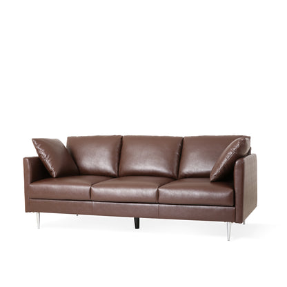 Syosset Modern Faux Leather 3 Seater Sofa with Pillows