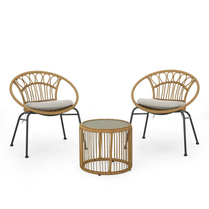 Aurelius Outdoor 3 Piece Wicker Chat Set