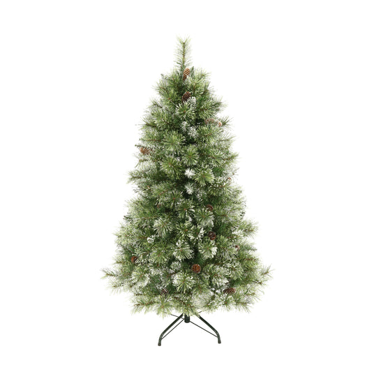 4.5-foot Cashmere Pine and Mixed Needles Pre-Lit Clear LED Hinged Artificial Christmas Tree with Snow and Glitter Branches and Frosted Pinecones