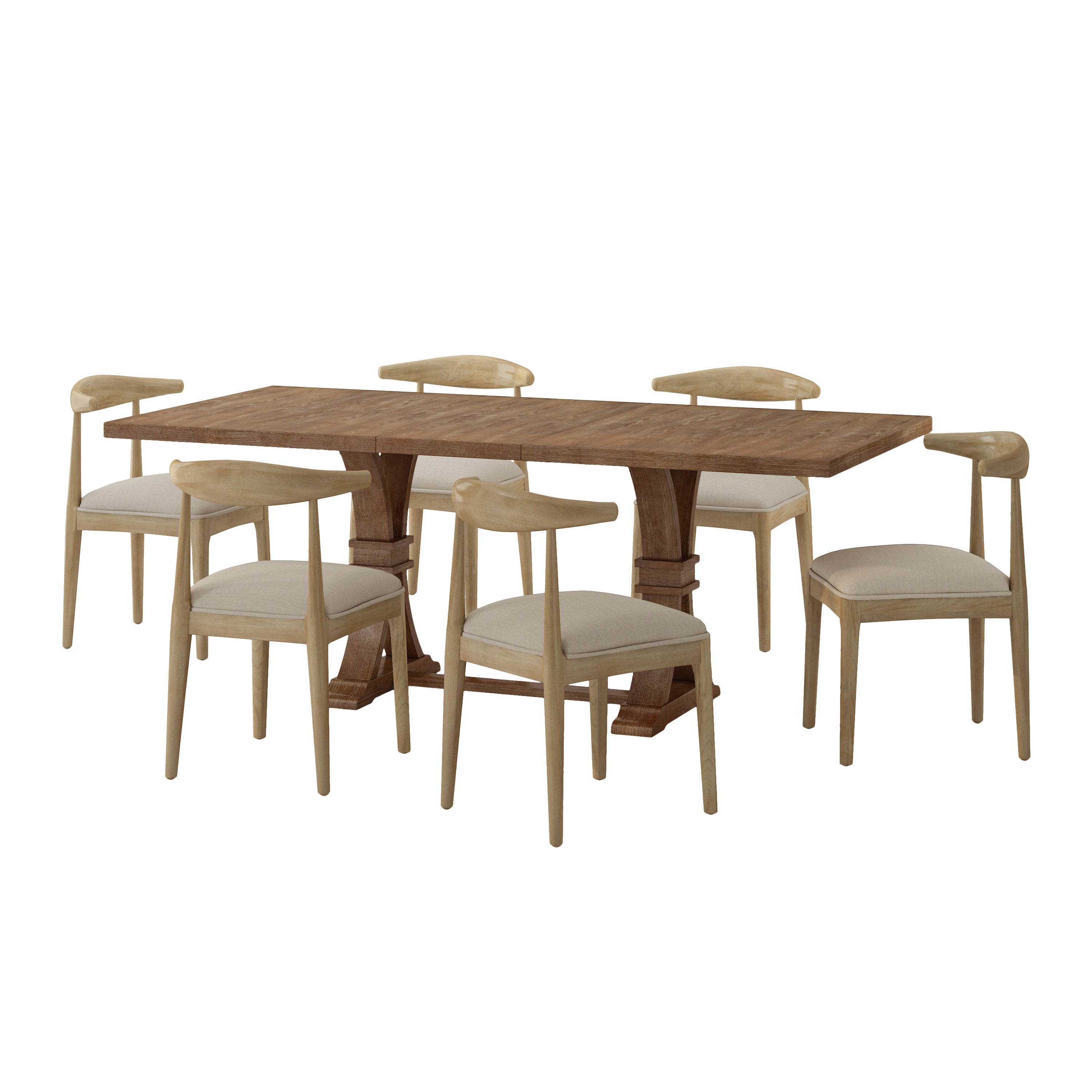 Derring Contemporary Fabric Upholstered Wood 7 Piece Dining Set – GDFStudio