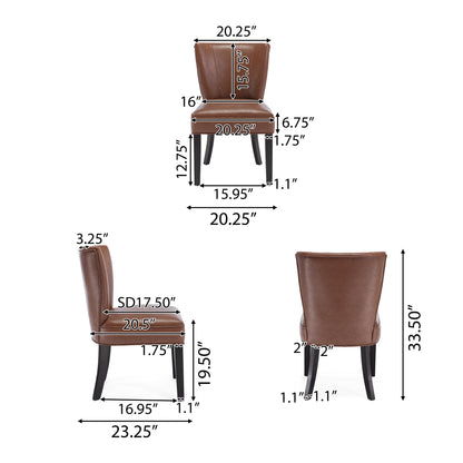 Edenbrook Contemporary Faux Leather Upholstered Dining Chairs, Set of 2, Cognac Brown and Matte Black
