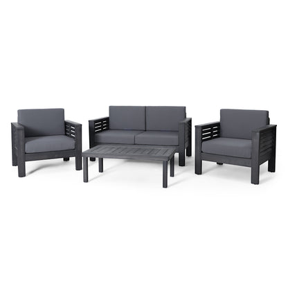 Rabun Outdoor Acacia Wood 4 Seater Chat Set with Cushions