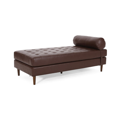 Elkjer Mid Century Modern Faux Leather Tufted Chaise Lounge with Bolster Pillow