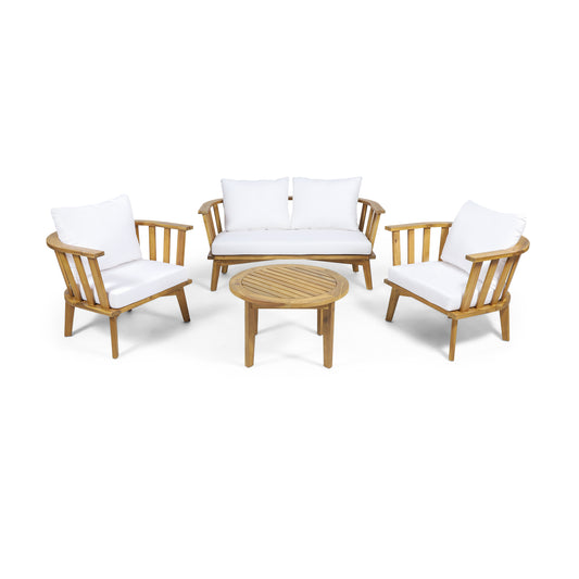 Laiah Outdoor Wooden Chat Set with Round Coffee Table