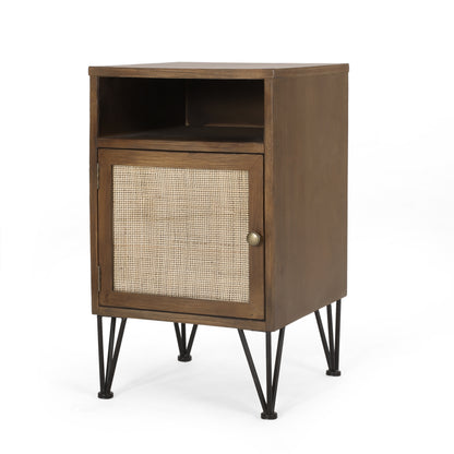 Merlack Contemporary End Table with Storage, Walnut, Natural, and Black