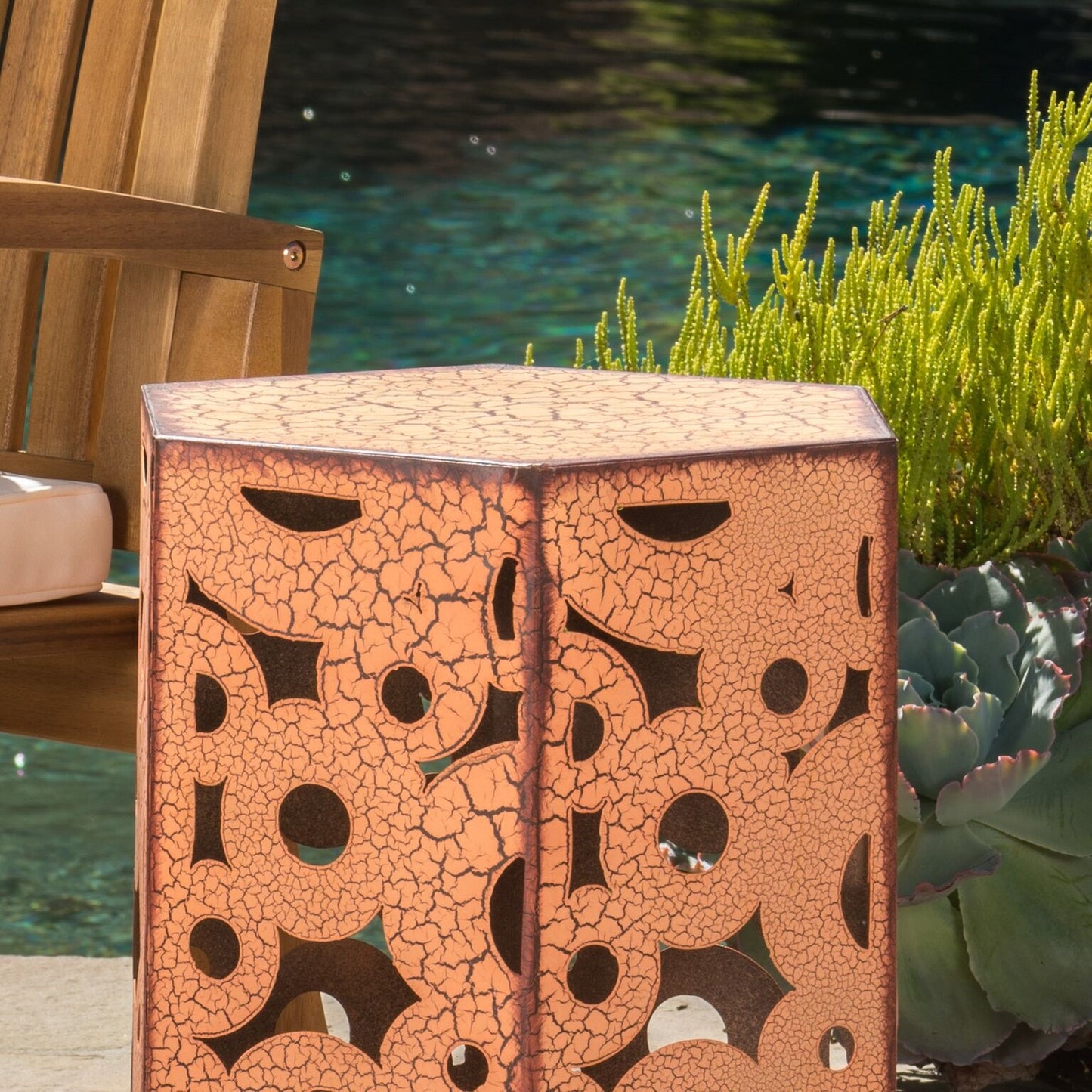 Contemporary Outdoor Hexagonal Antique Iron Accent Tables (Set of 2)