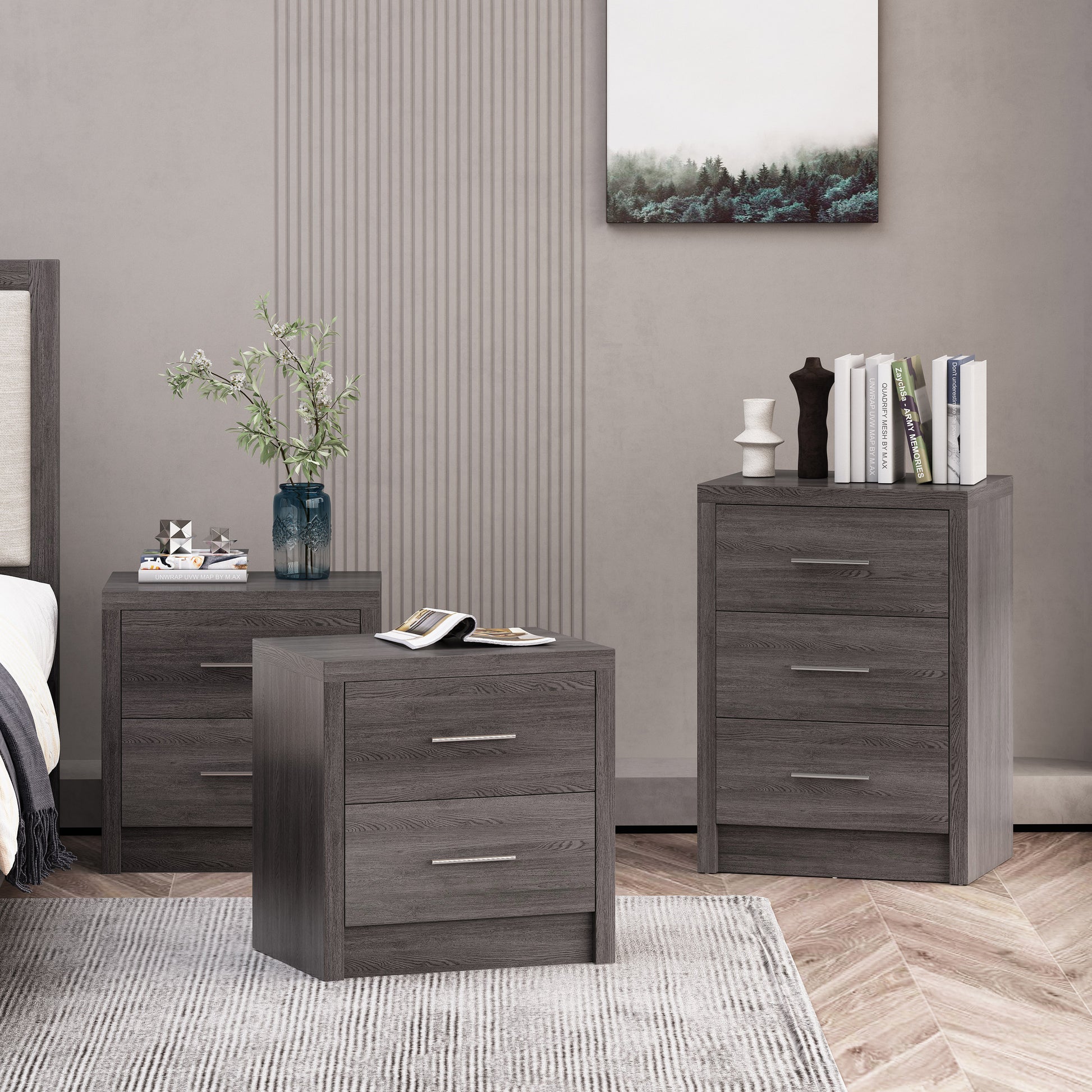 Marlette Modern 3 Piece 3 Drawer Dresser and Nightstand Bedroom Set GDFStudio Marlette Modern 3 Piece 3 Drawer Dresser and Nightstand Bedroom Set GDFStudio