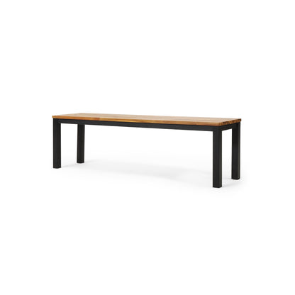 Colcord Outdoor Acacia Wood and Iron Dining Bench