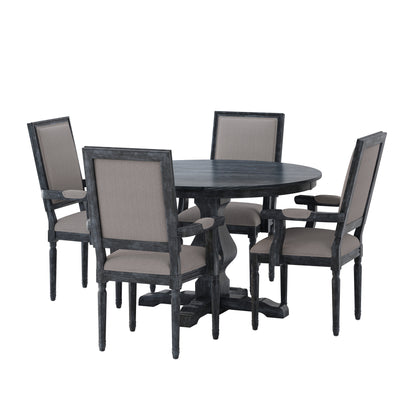 Joretta French Country Fabric Upholstered Wood 5 Piece Circular Dining Set