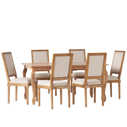 Fernleaf French Country Fabric Upholstered Wood Expandable 7 Piece Dining Set